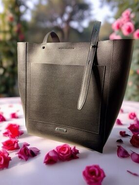 NEW Rebecca Minkoff Stella N/S Large Black Leather Tote, Silver Interior